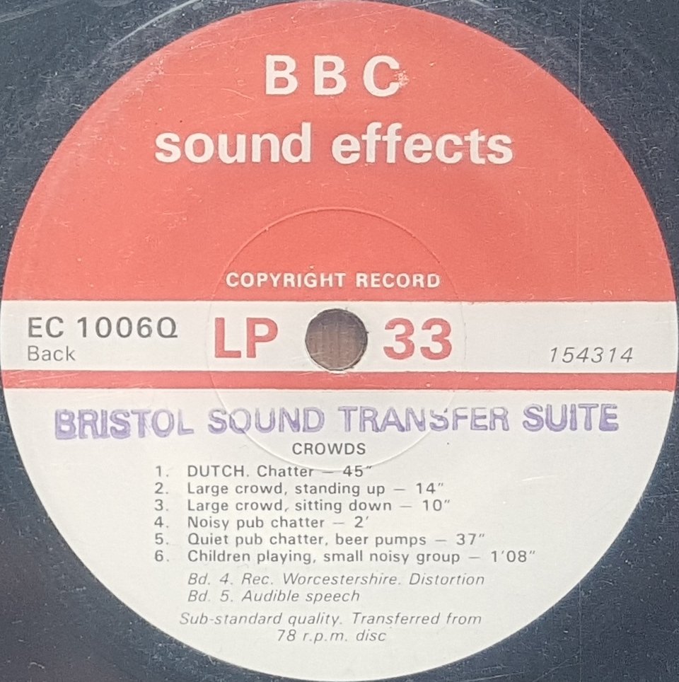 EC 1006Q Crowds: Czech and Dutch crowds Not registered from the BBC records and Tapes library Label